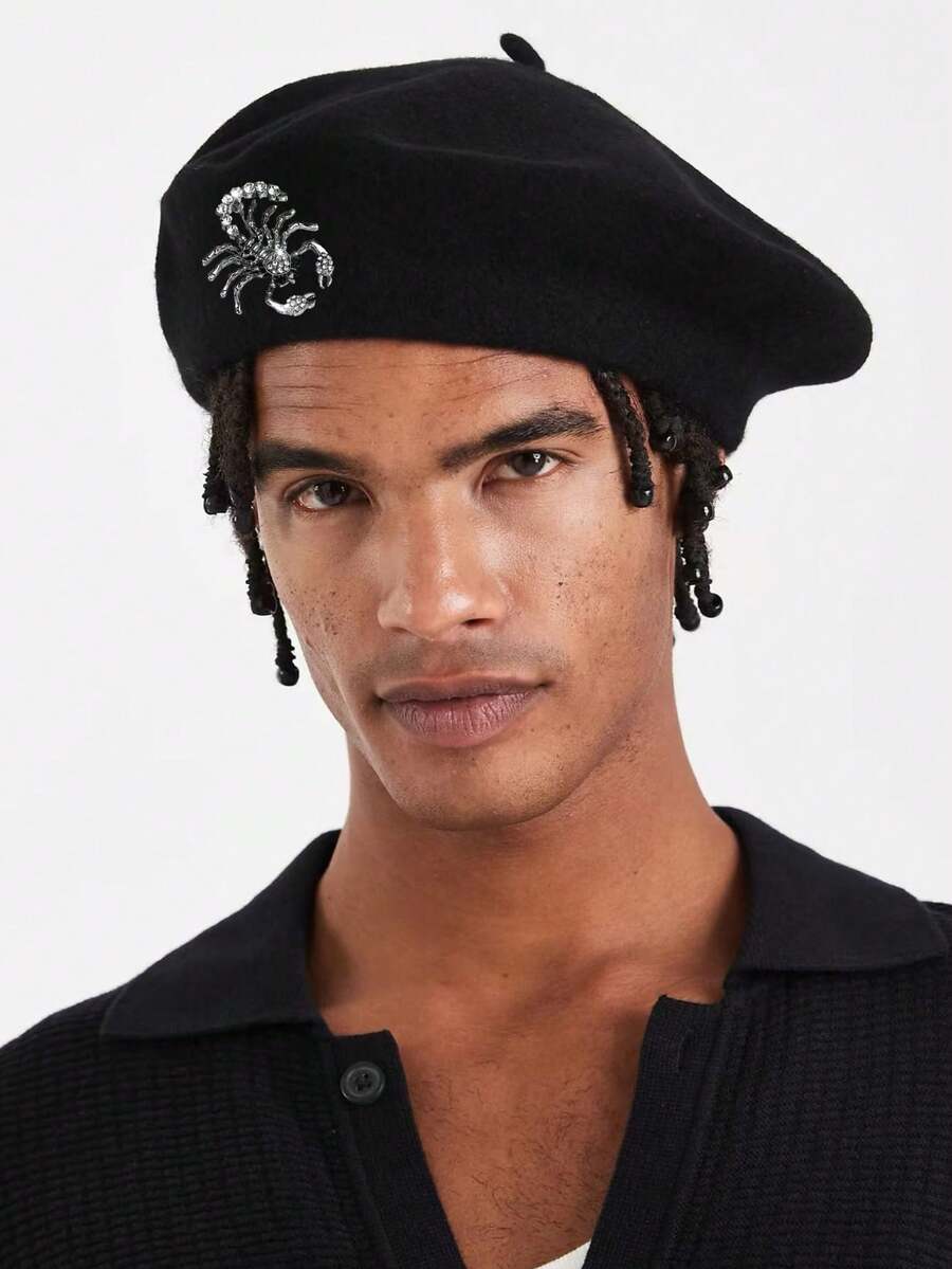 Men's Beret Hat With Rhinestones