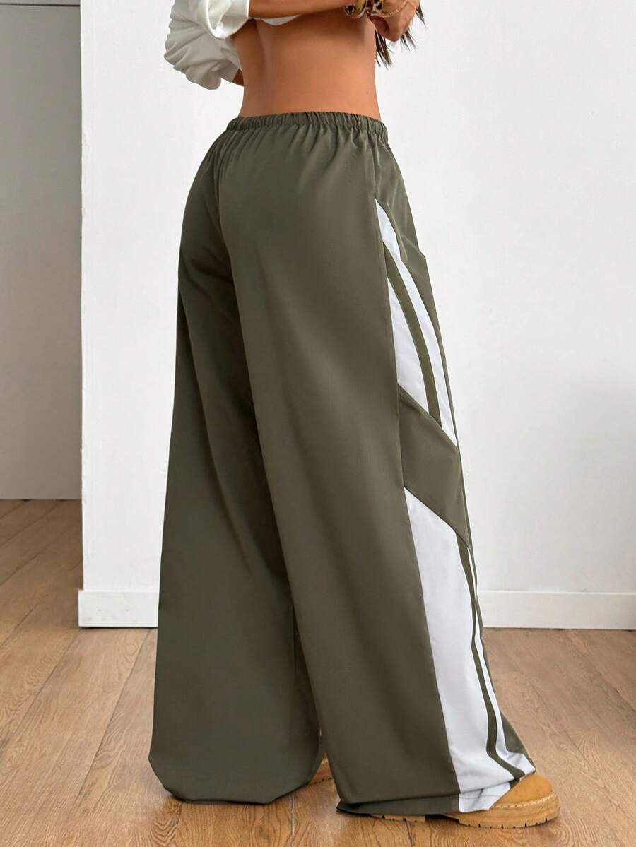 Women's Color-Blocked Baggy Parachute Pants