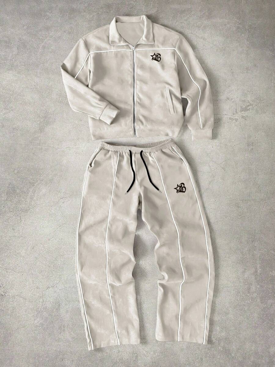 Men's 2pc Zip-Up Jacket And Drawstring Waist Long Pants Set