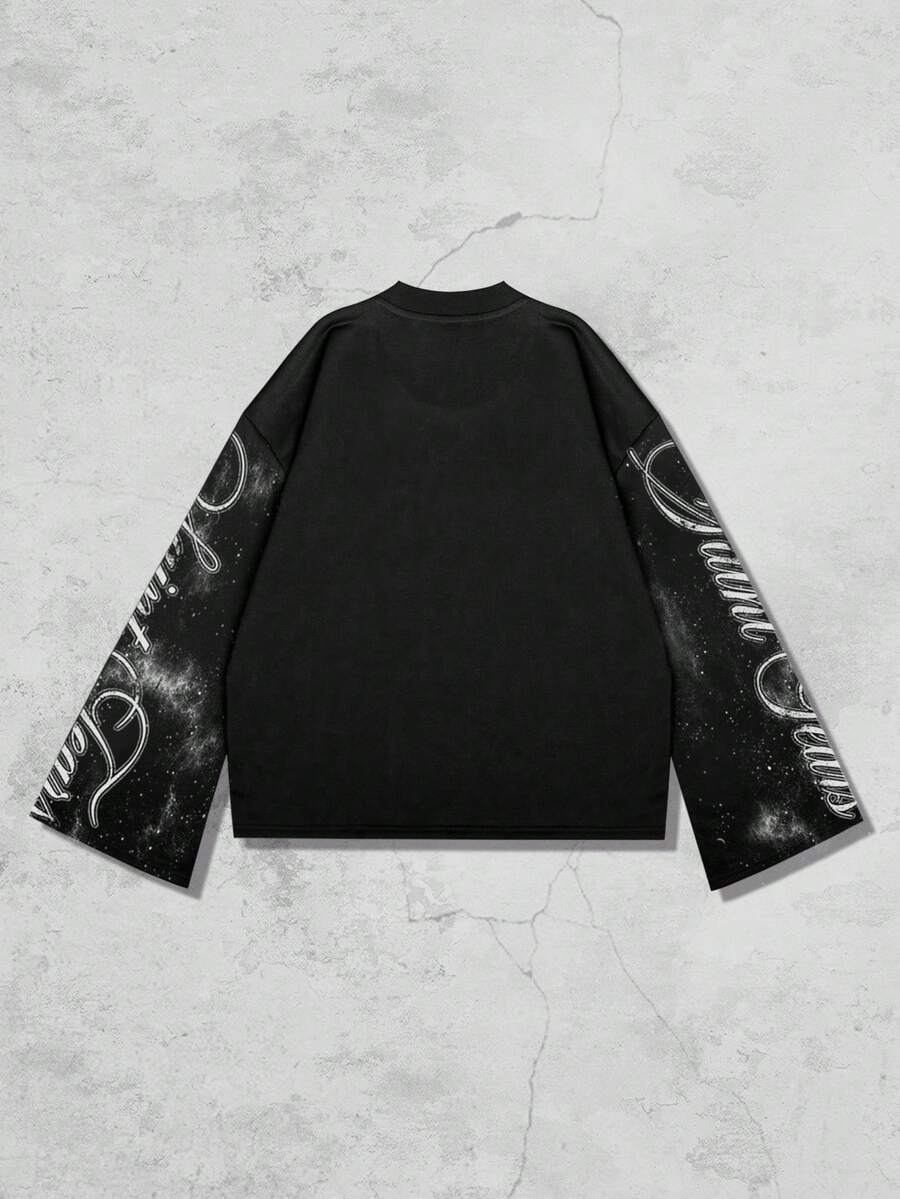 Distressed Graphic Long Sleeve Crew  T-Shirt