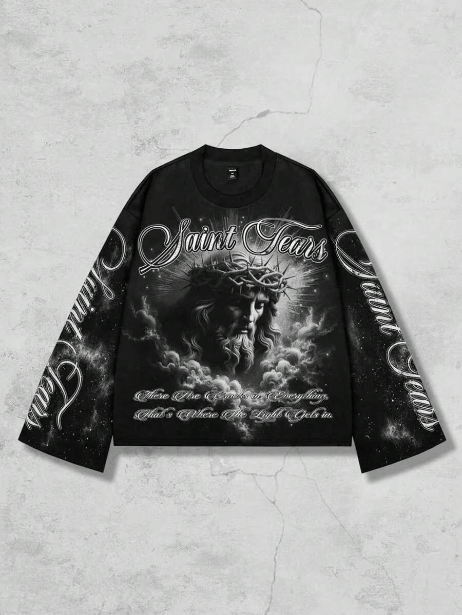 Distressed Graphic Long Sleeve Crew  T-Shirt
