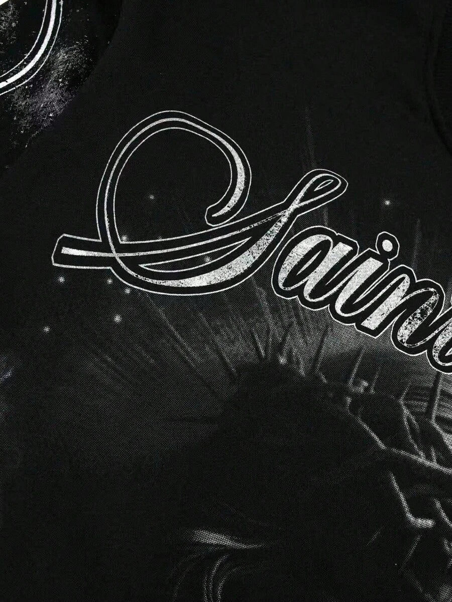 Distressed Graphic Long Sleeve Crew  T-Shirt