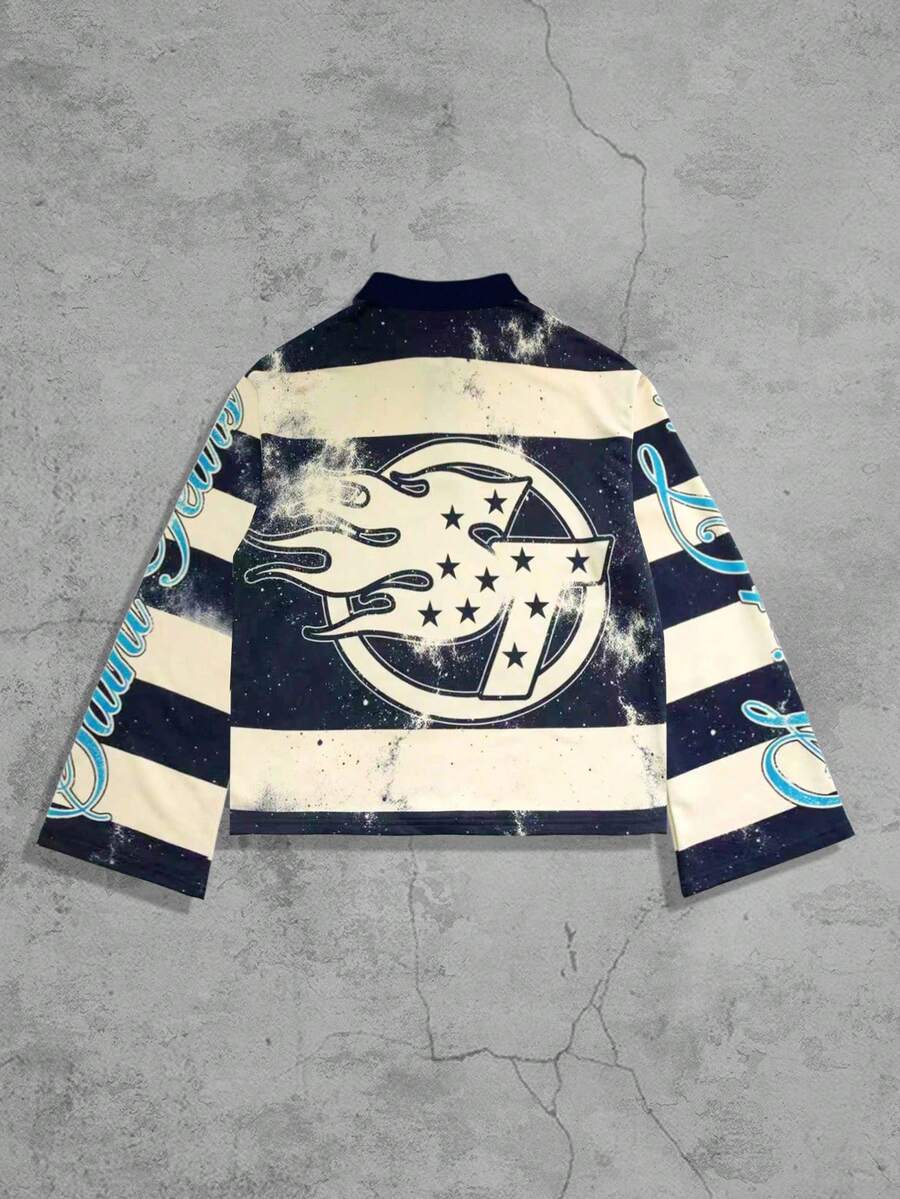 Distressed Saint Graphic Print Long Sleeve Crew Neck Men's T-Shirt