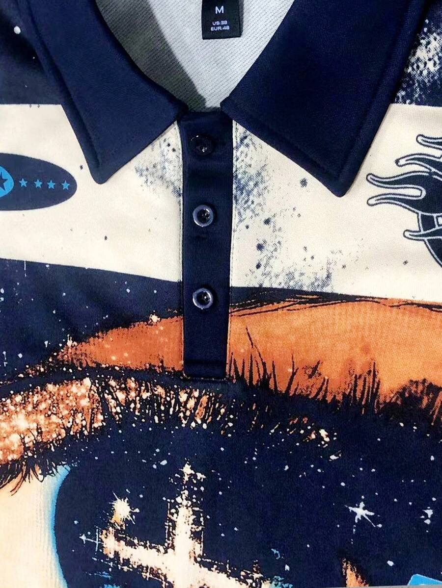 Men's Striped Polo Collar Long Sleeve T-Shirt