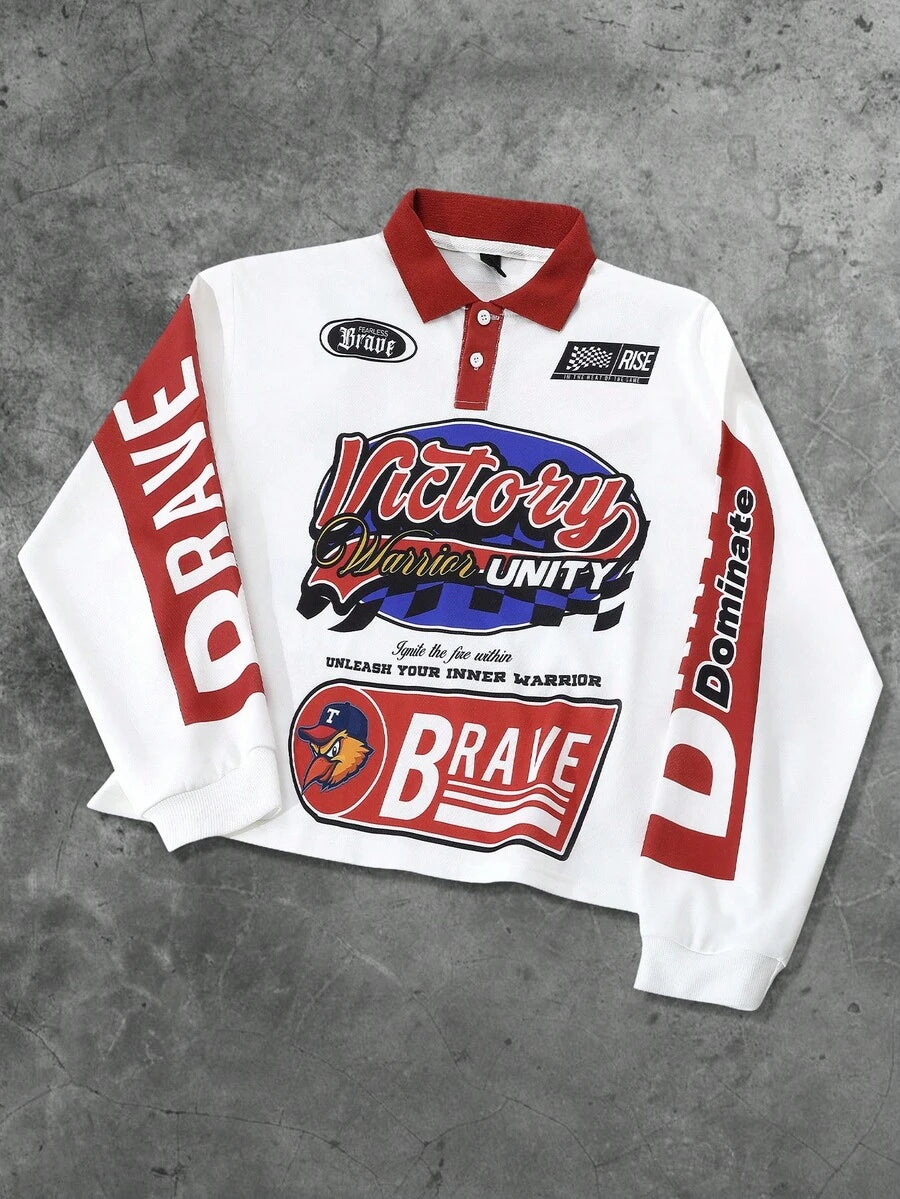 Men's Casual Loose Fit Long Sleeve Polo Shirt