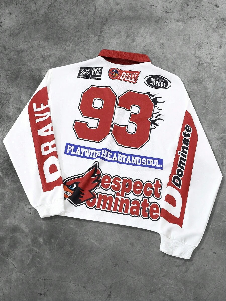 Men's Casual Loose Fit Long Sleeve Polo Shirt