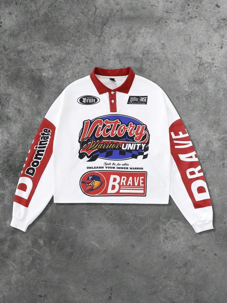 Men's Casual Loose Fit Long Sleeve Polo Shirt