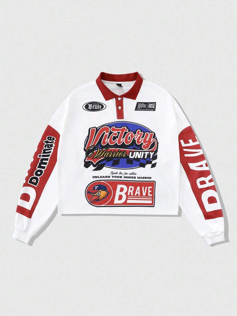 Men's Casual Loose Fit Long Sleeve Polo Shirt