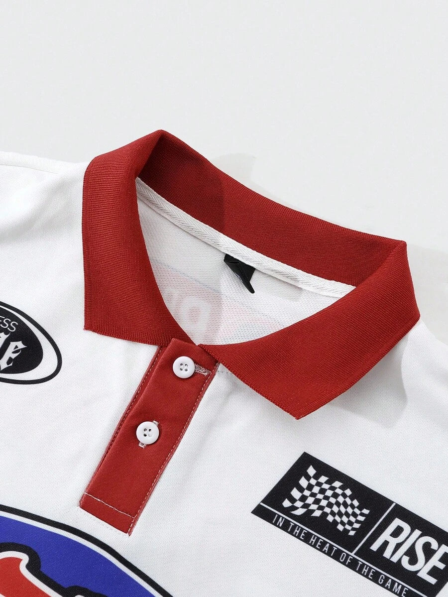 Men's Casual Loose Fit Long Sleeve Polo Shirt