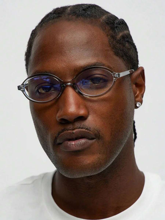 Men's Transparent Gray Oval Vintage Glasses