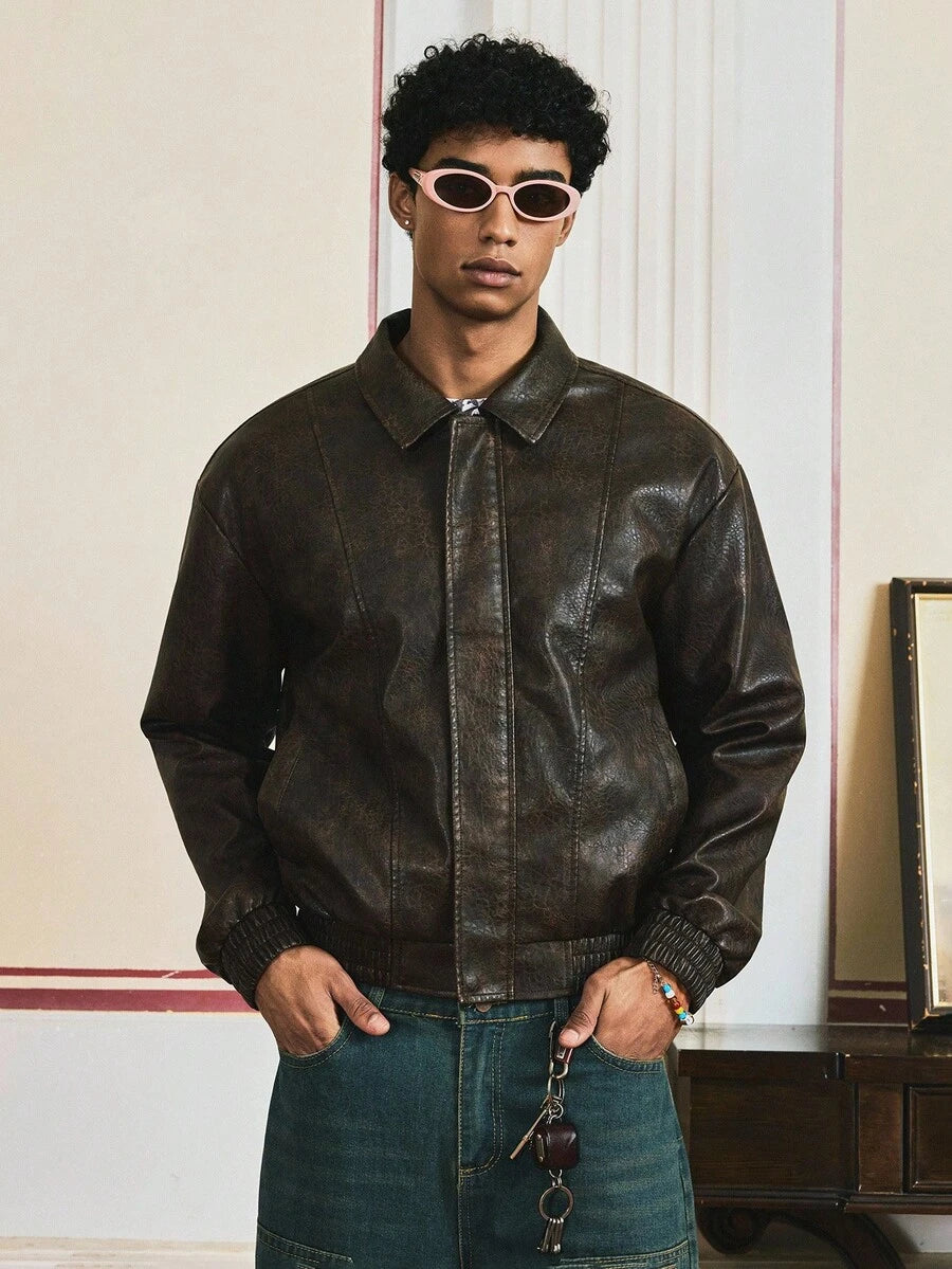 Retro Men's Long Sleeve PU Leather Casual Jacket