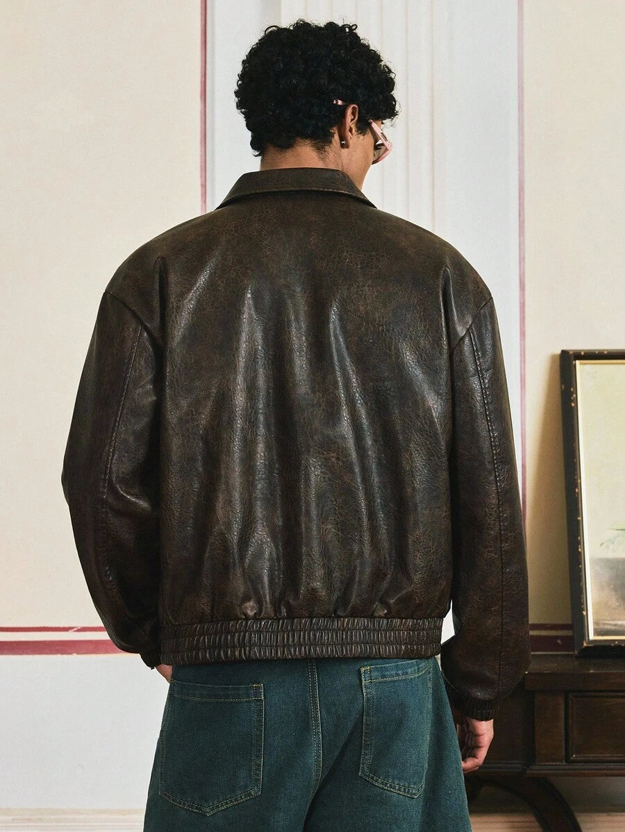 Retro Men's Long Sleeve PU Leather Casual Jacket