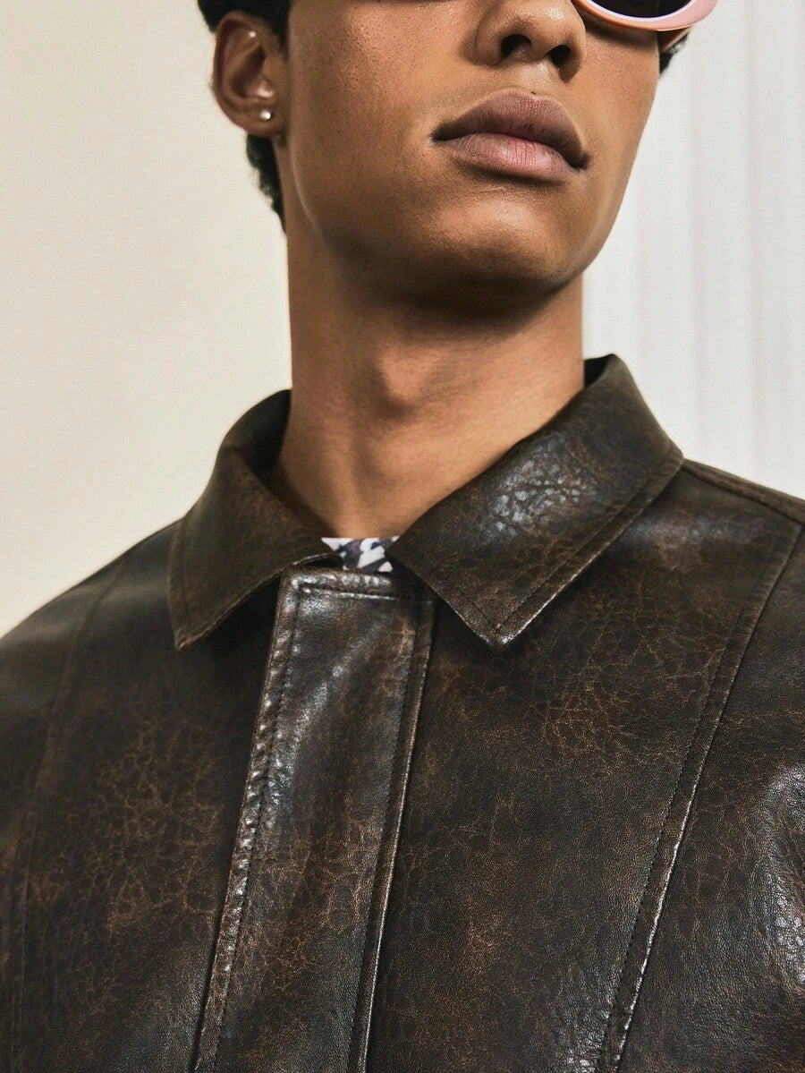 Retro Men's Long Sleeve PU Leather Casual Jacket