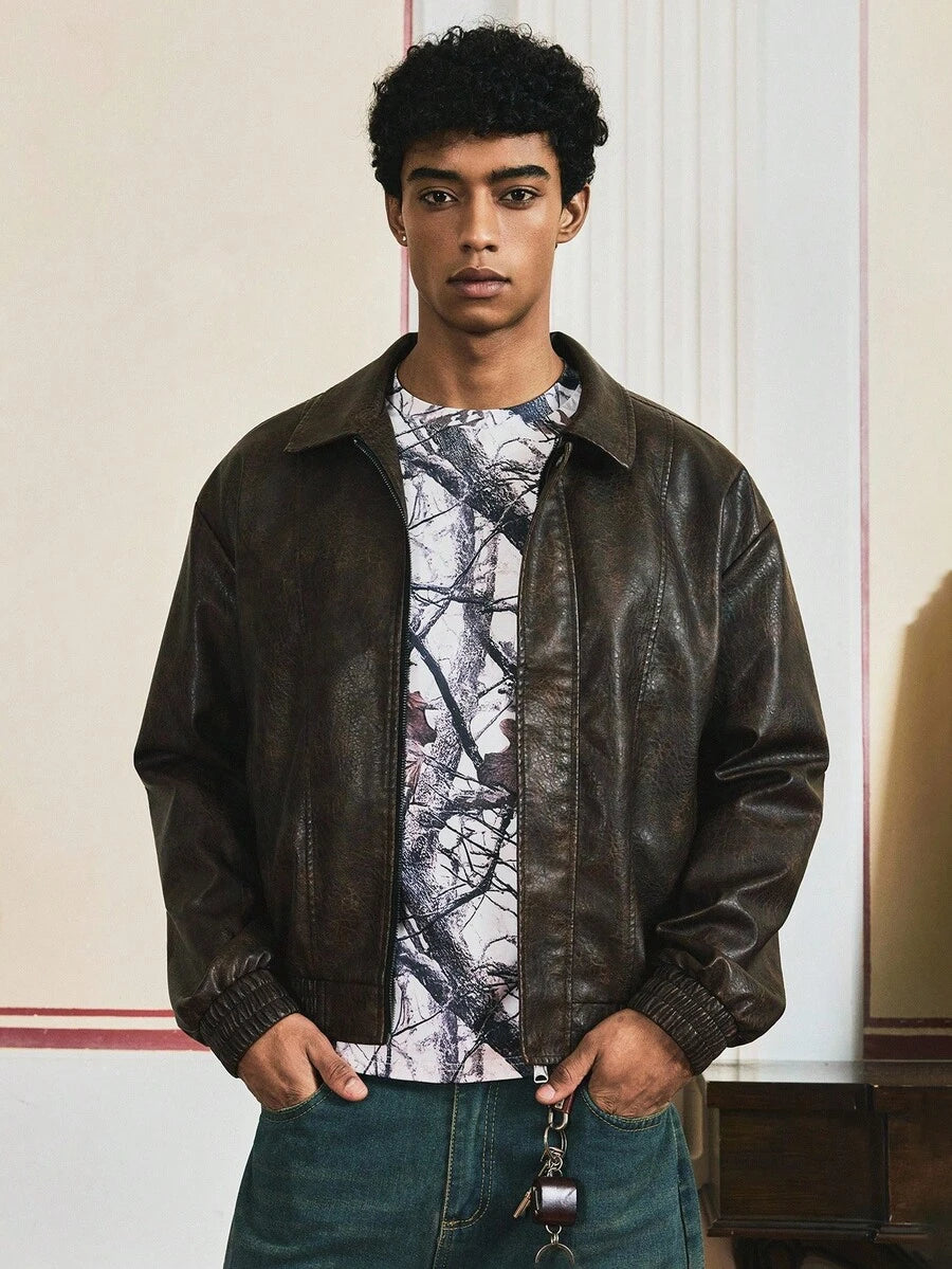 Retro Men's Long Sleeve PU Leather Casual Jacket