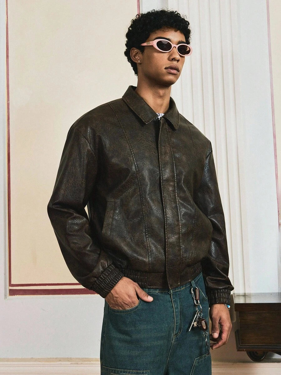 Retro Men's Long Sleeve PU Leather Casual Jacket