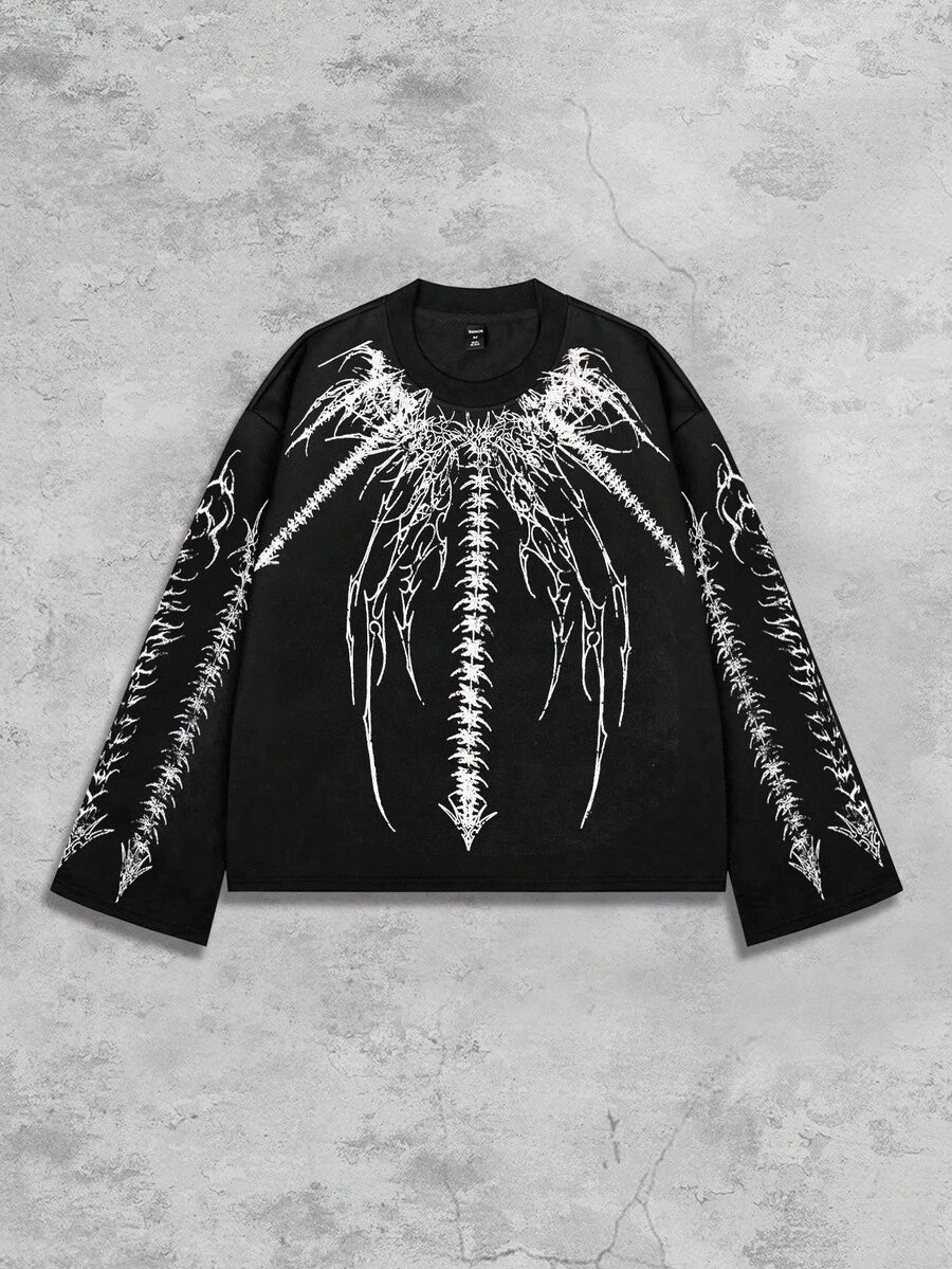 Distressed Saint Graphic Print Long Sleeve Crew Neck Men's T-Shirt