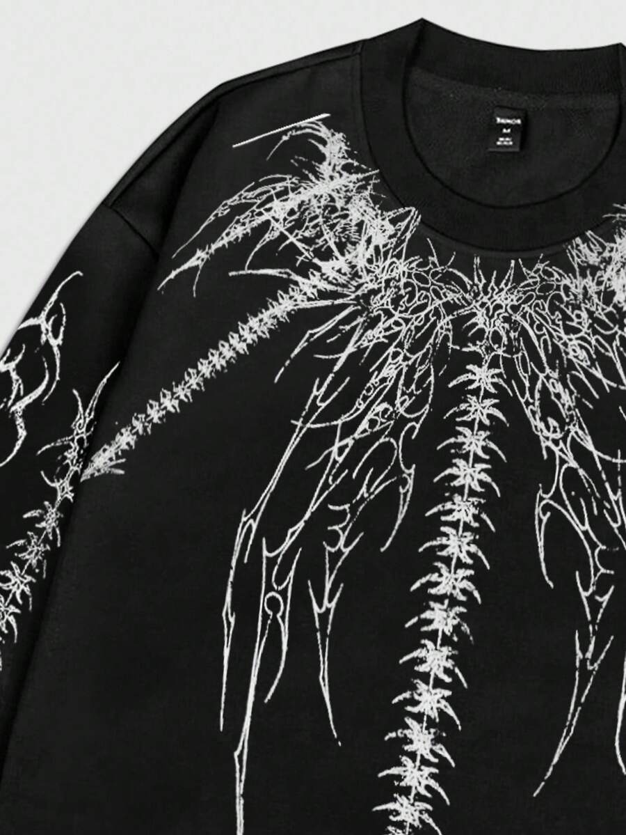 Distressed Saint Graphic Print Long Sleeve Crew Neck Men's T-Shirt