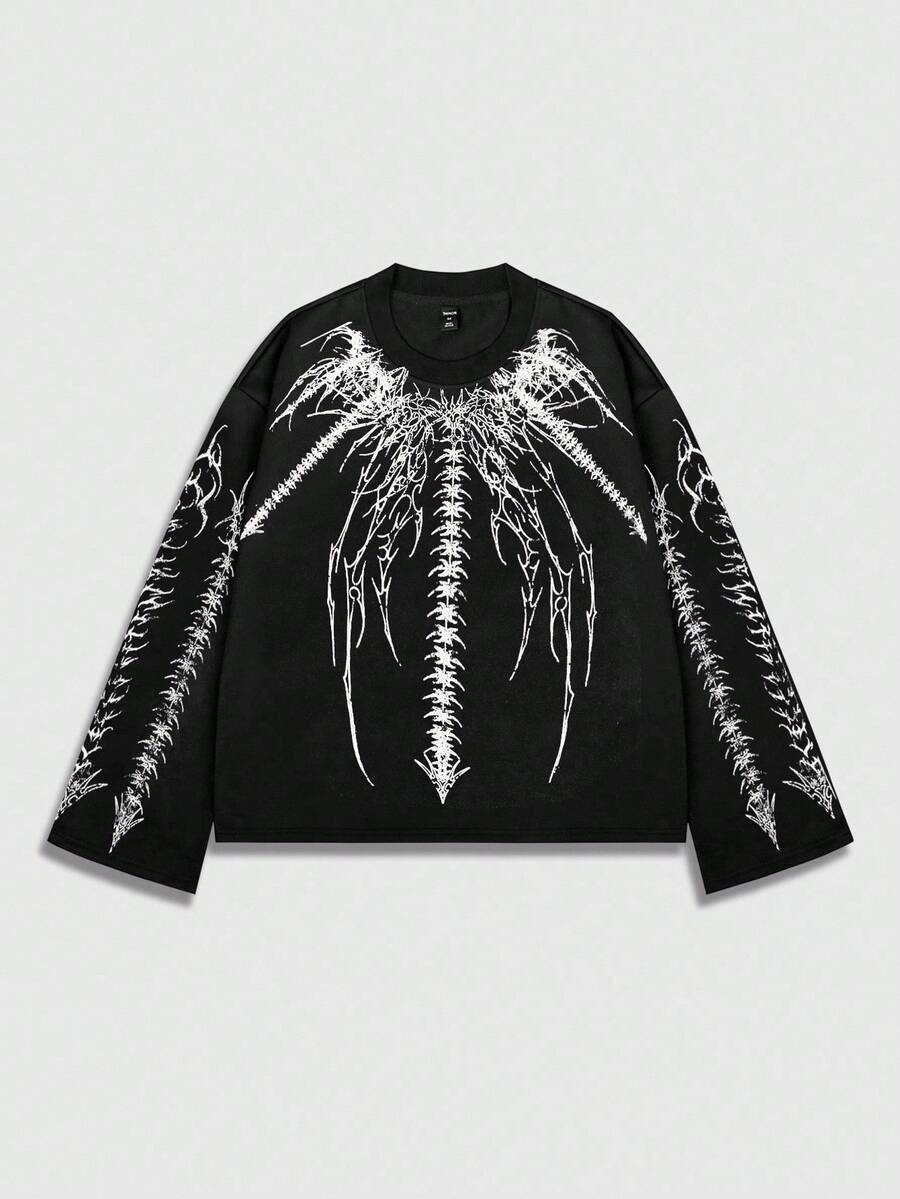 Distressed Saint Graphic Print Long Sleeve Crew Neck Men's T-Shirt