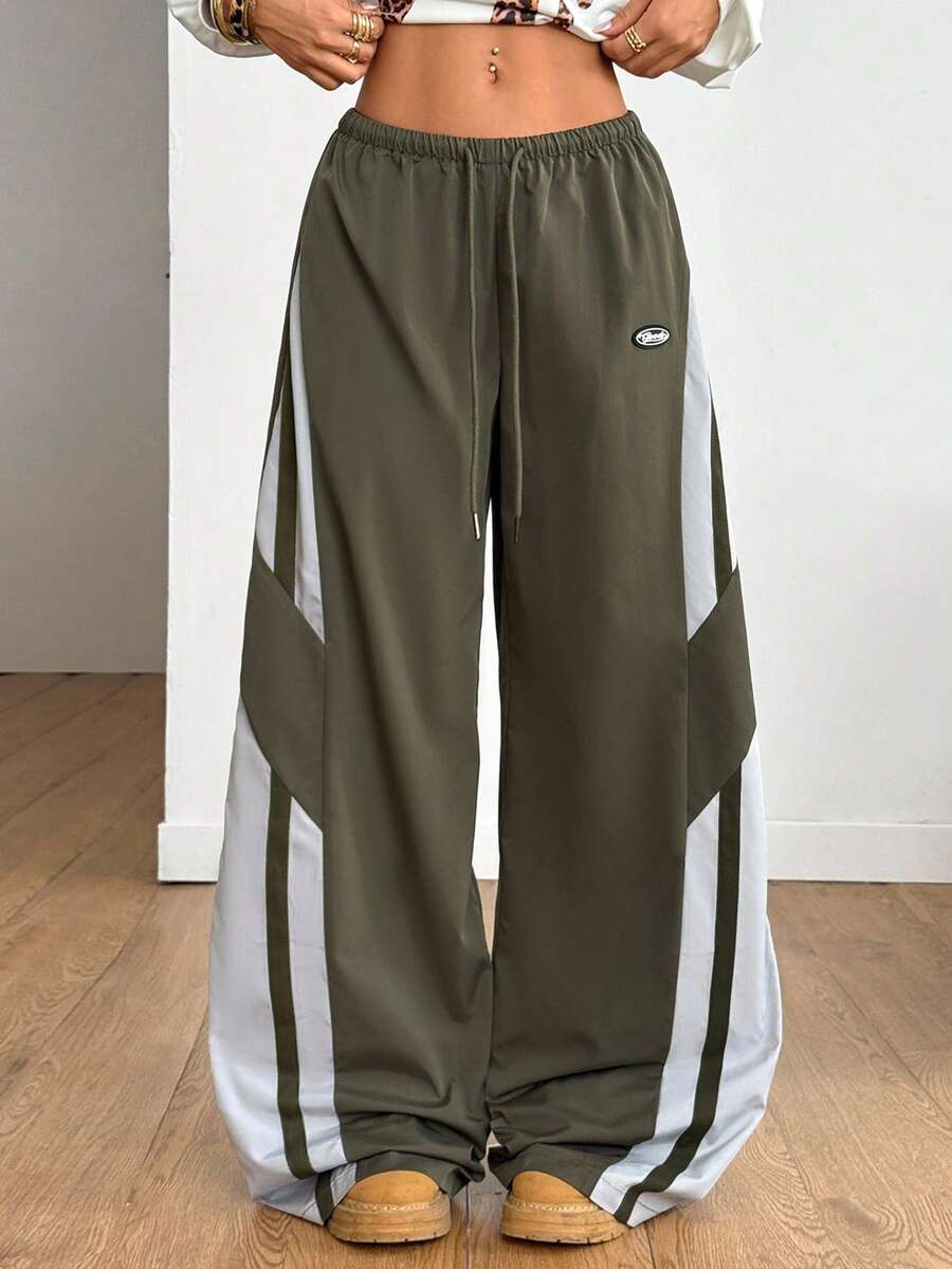 Women's Streetwear Color-Blocked Parachute Pants