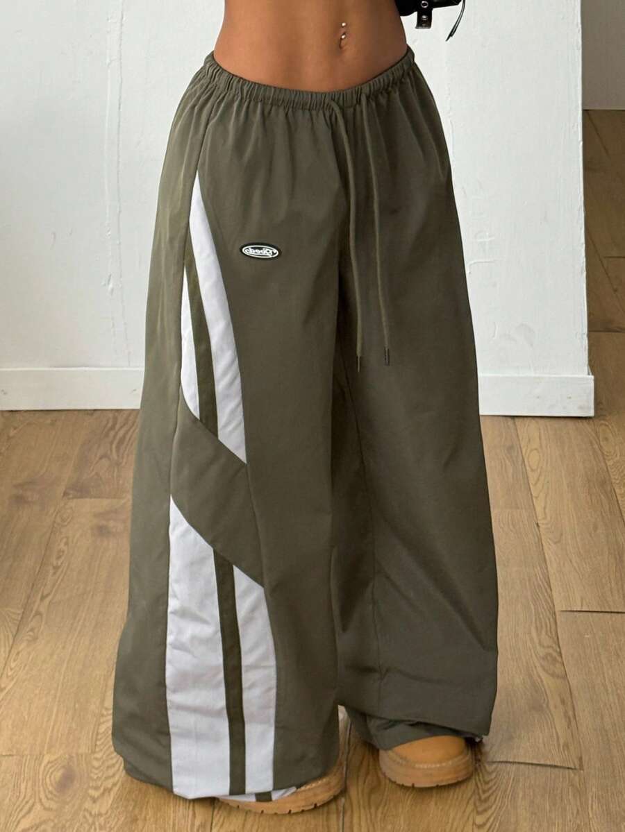 Women's Streetwear Color-Blocked Parachute Pants