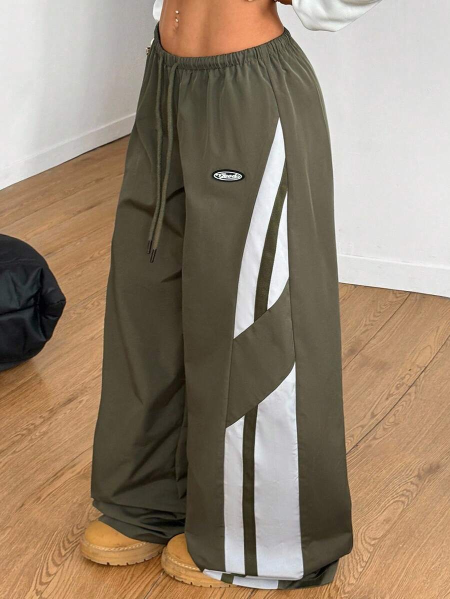 Women's Color-Blocked Baggy Parachute Pants