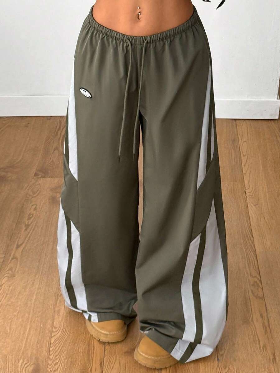 Women's Color-Blocked Baggy Parachute Pants