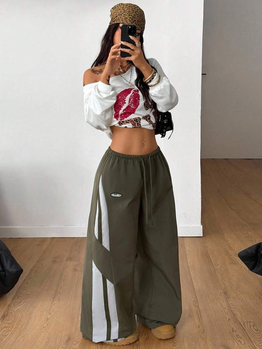 Women's Color-Blocked Baggy Parachute Pants