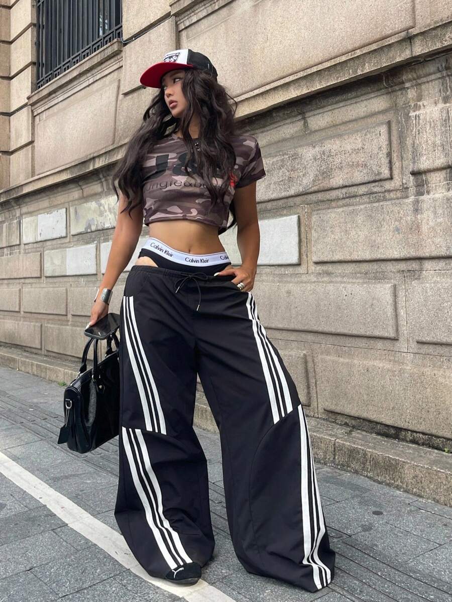 Women's Streetwear Color-Blocked Parachute Pants