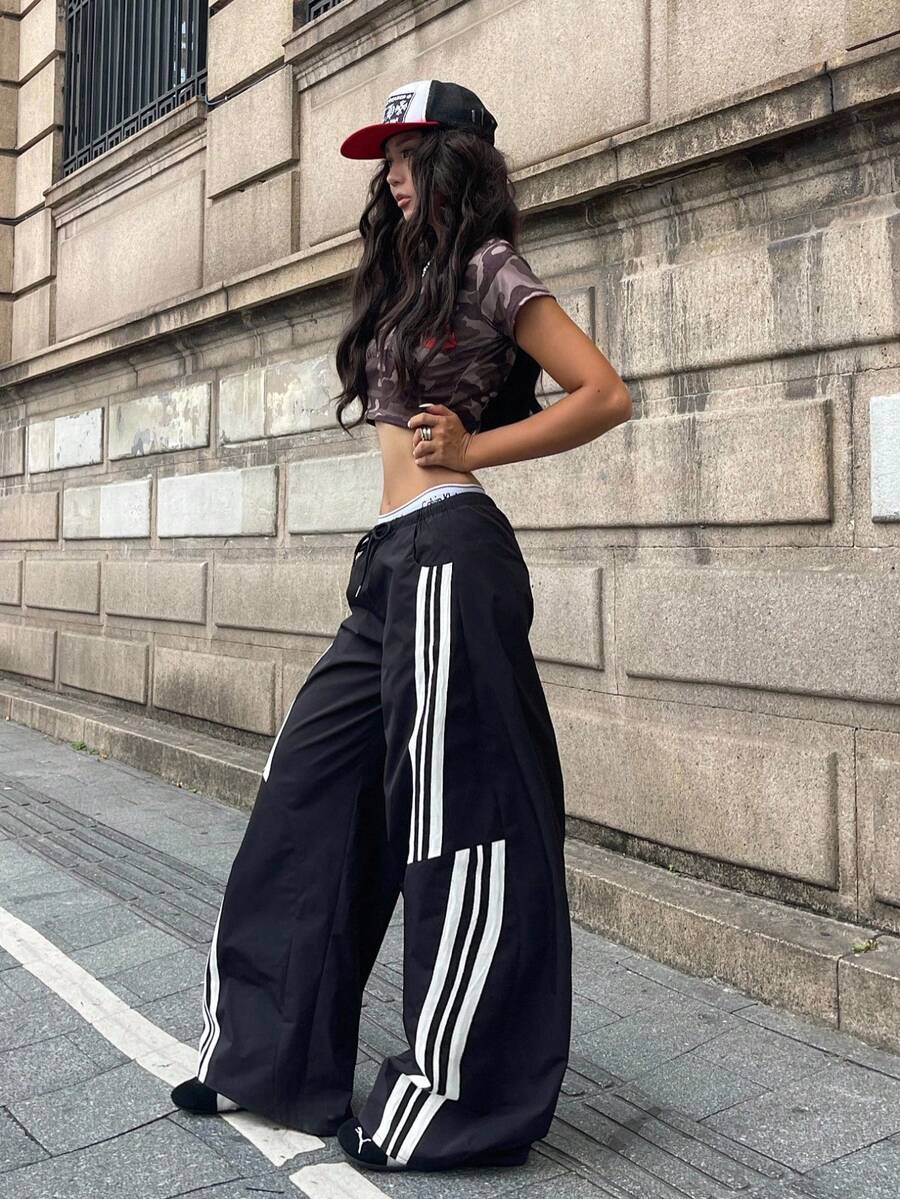 Women's Streetwear Color-Blocked Parachute Pants