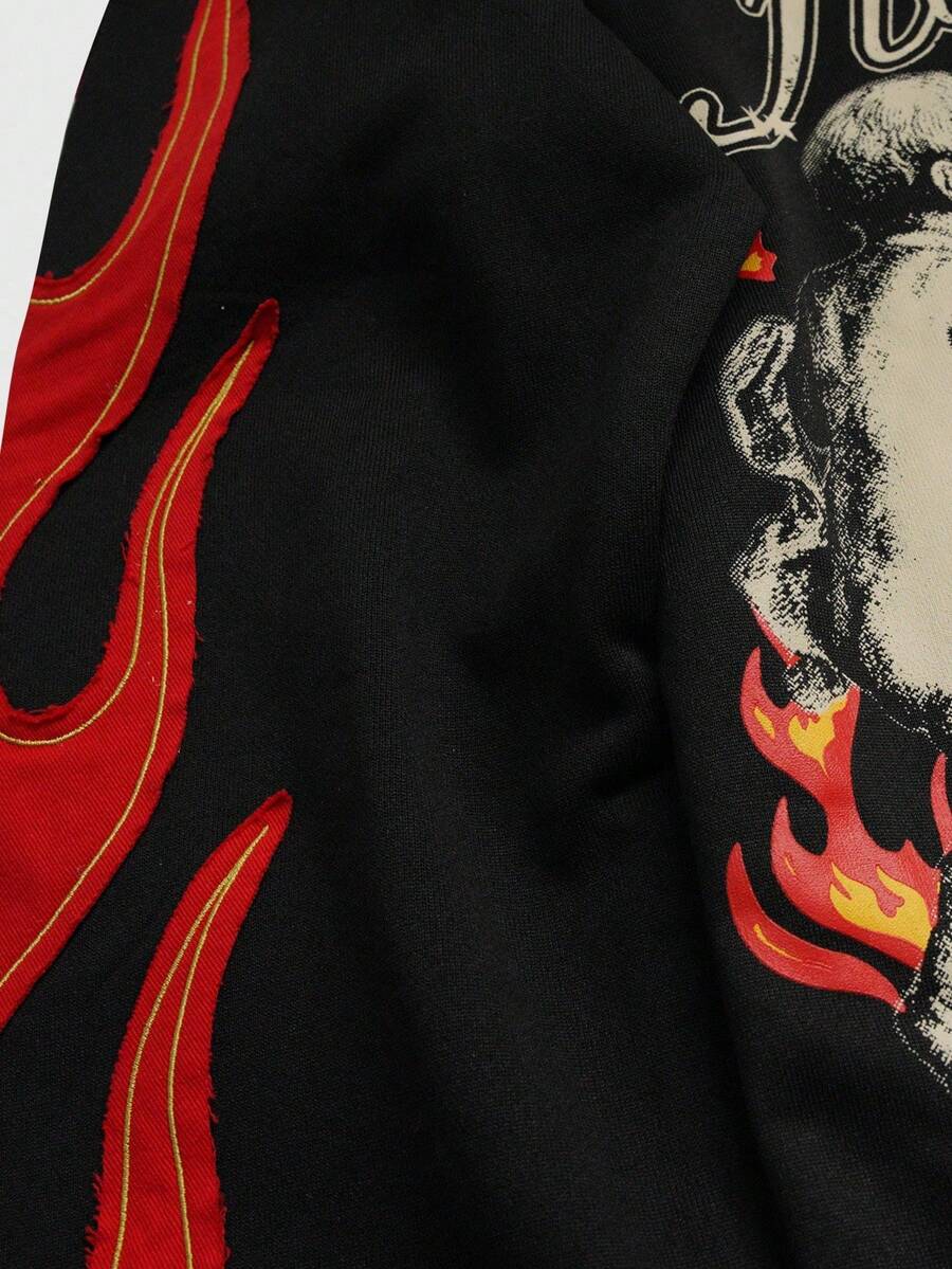 Distressed Saint Graphic Print Long Sleeve Crew Neck Men's T-Shirt