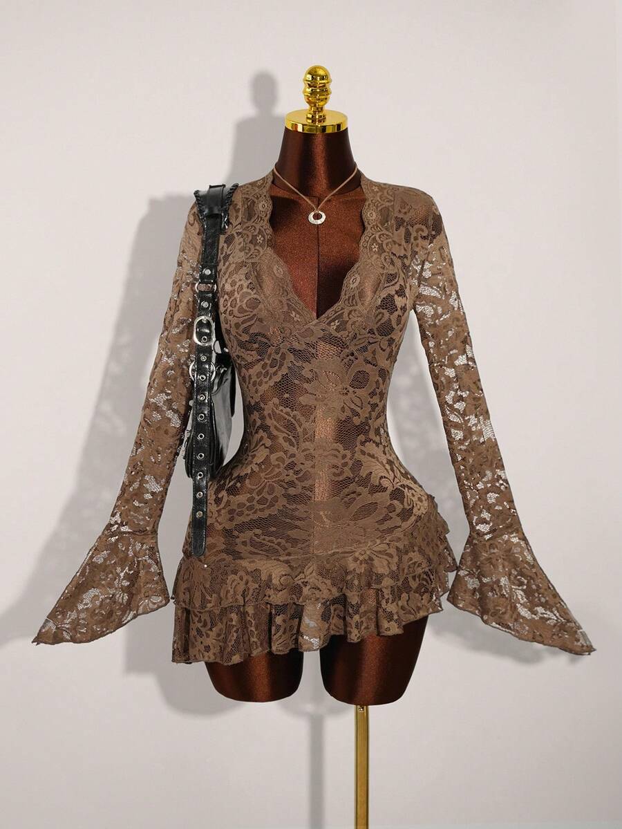 Sheer Low-Cut Hippie Style Mini Dress