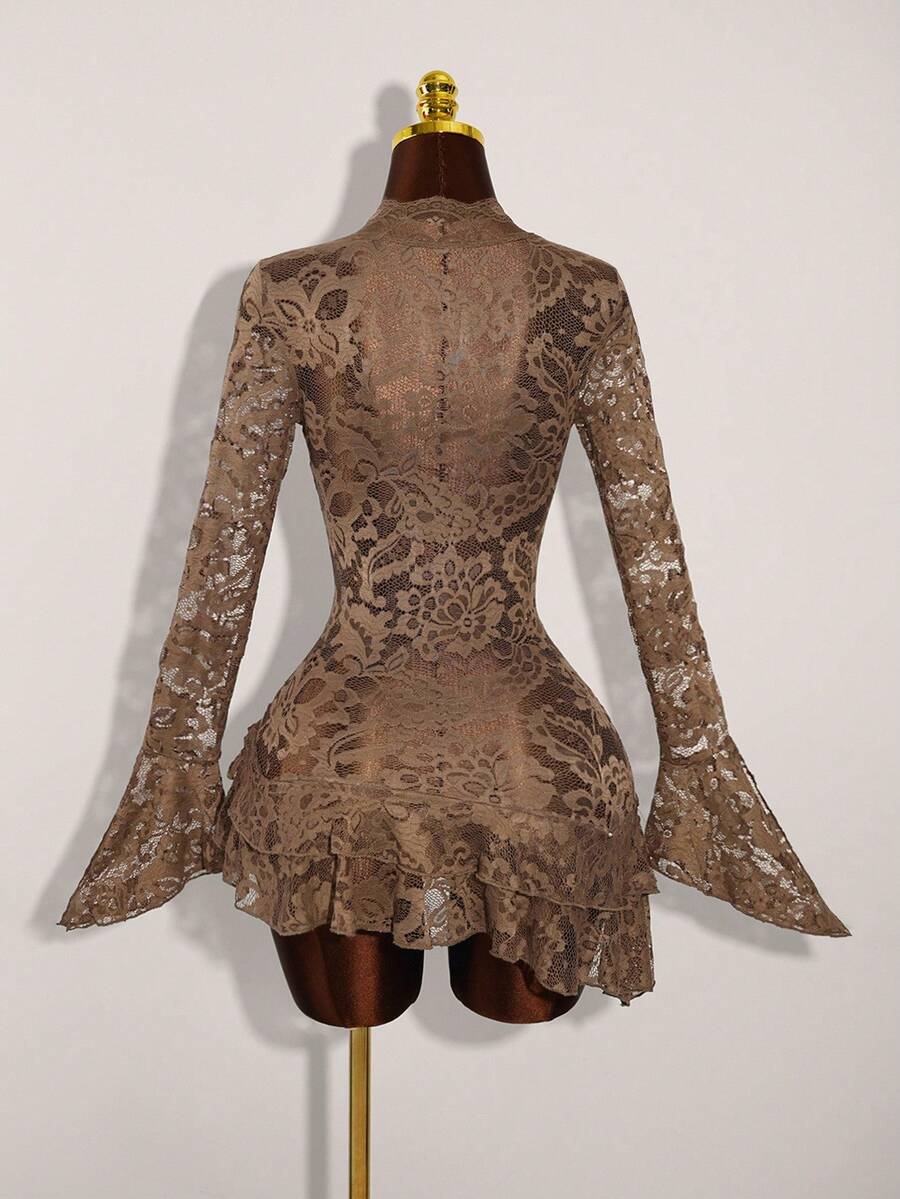 Sheer Low-Cut Hippie Style Mini Dress