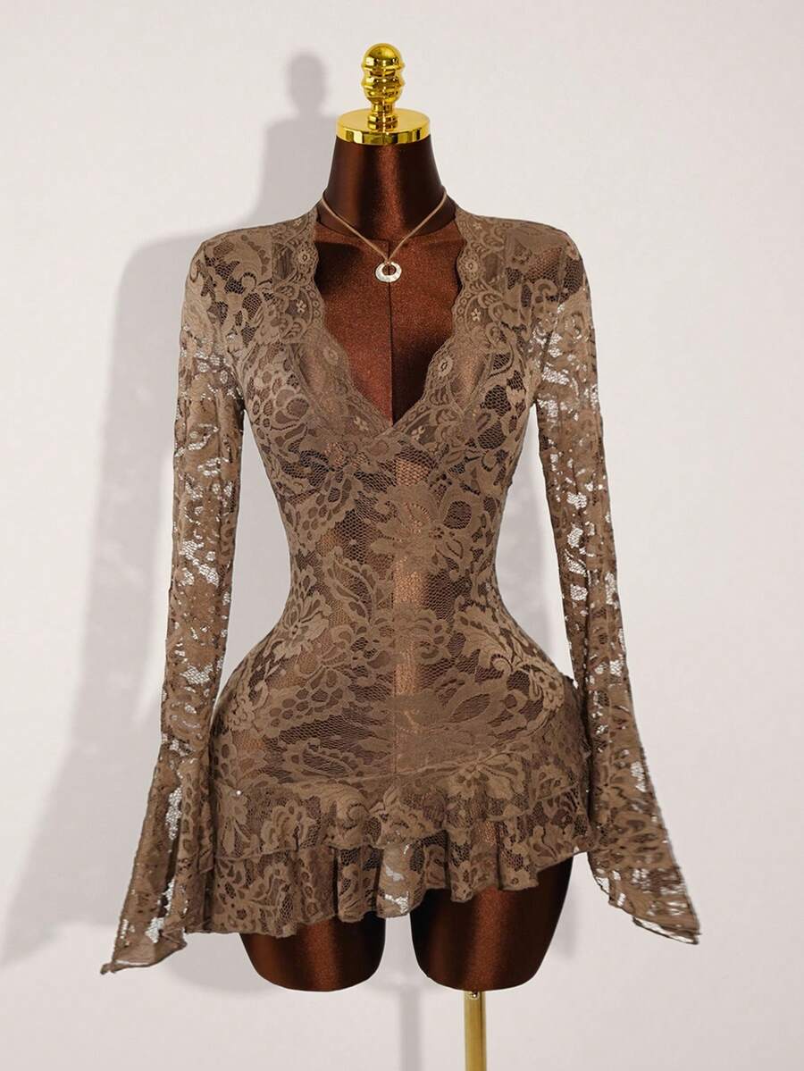 Sheer Low-Cut Hippie Style Mini Dress