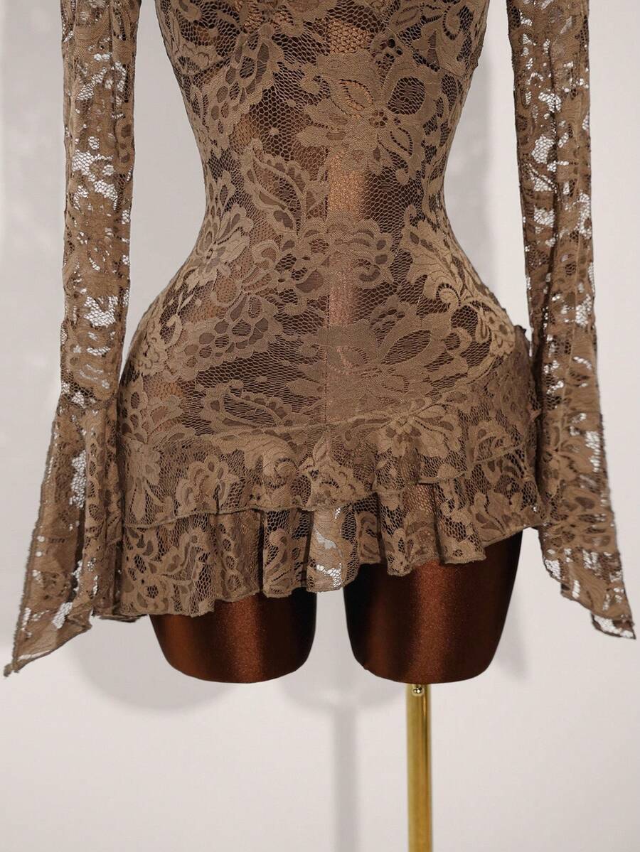 Sheer Low-Cut Hippie Style Mini Dress