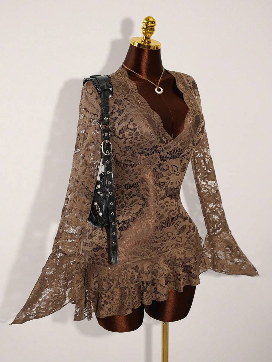 Sheer Low-Cut Hippie Style Mini Dress