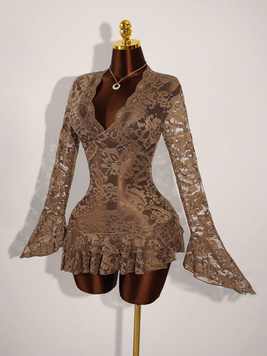 Sheer Low-Cut Hippie Style Mini Dress