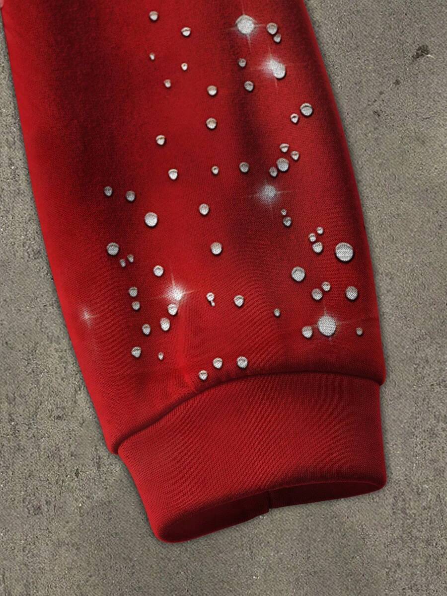 Pentagram Print Zip Front Drawstring Hoodie