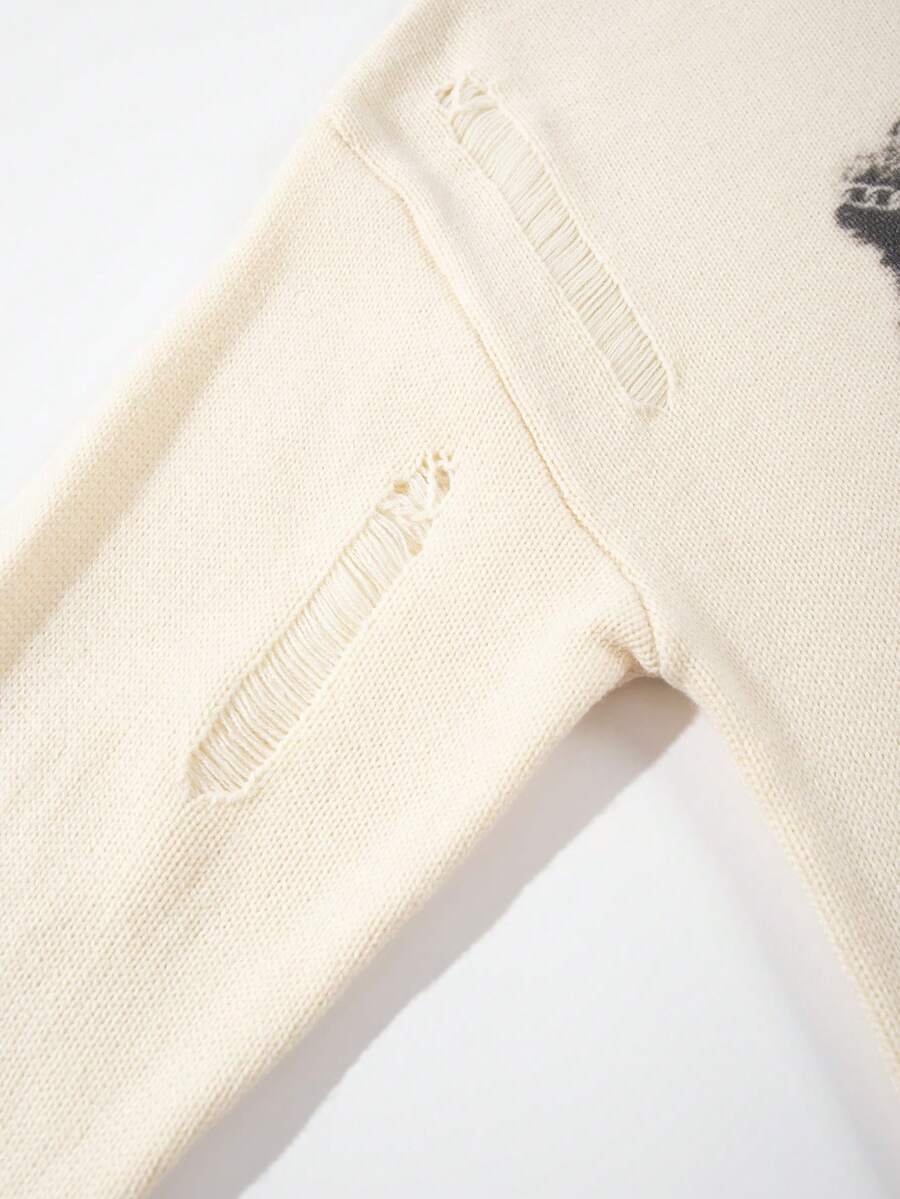 Men's Retro Artistic Oil Painting Style Print Long Sleeve Crew Neck Pullover Knit Sweater