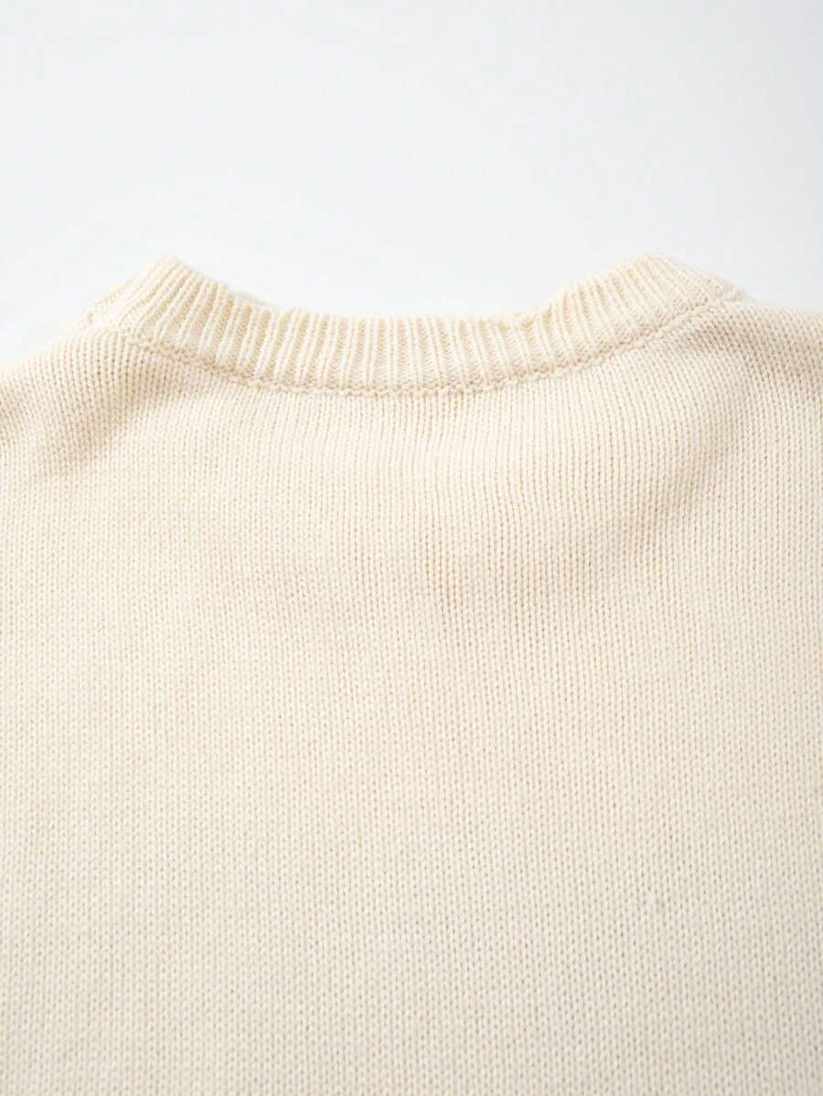 Men's Retro Artistic Oil Painting Style Print Long Sleeve Crew Neck Pullover Knit Sweater