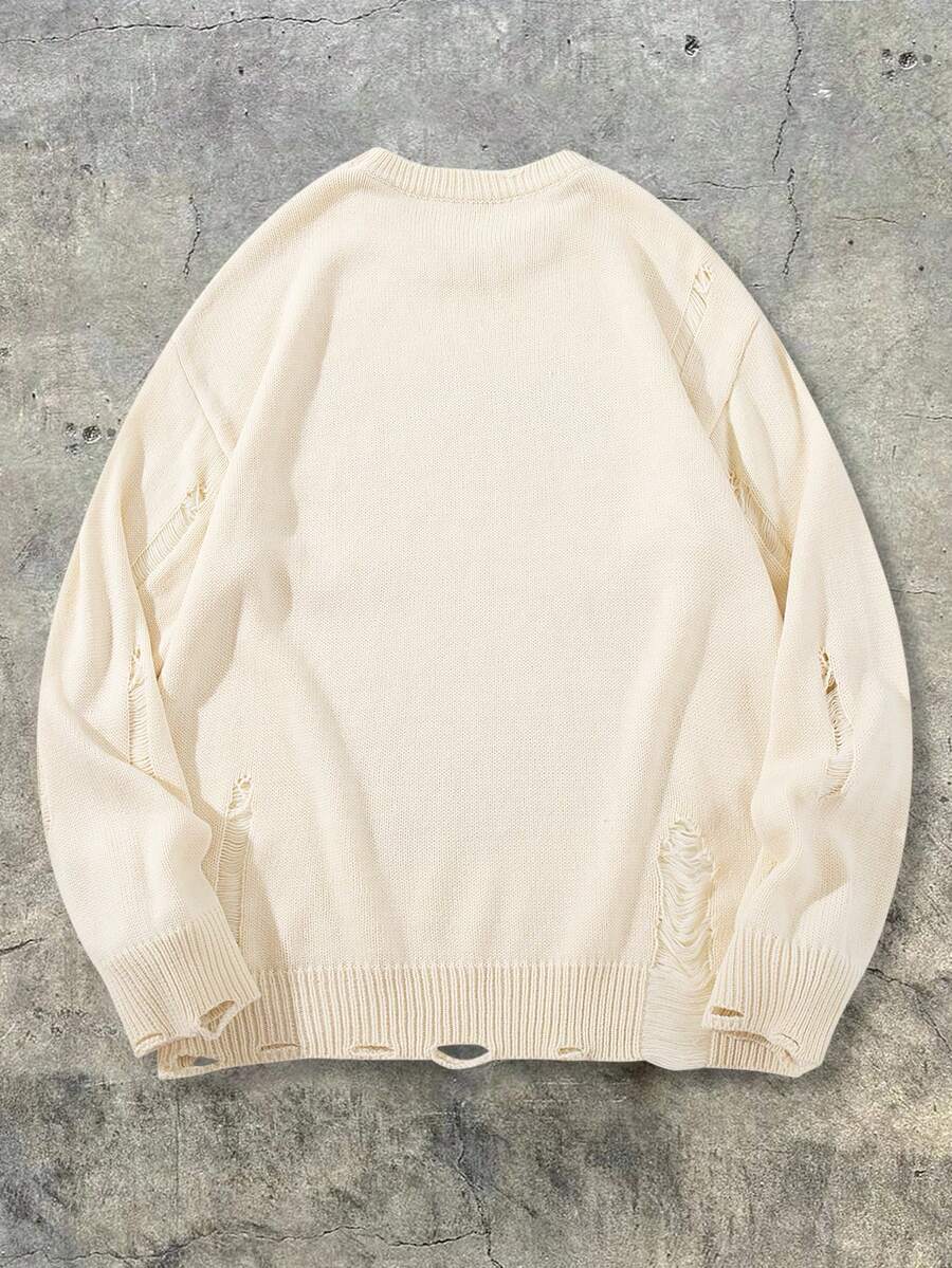 Men's Retro Artistic Oil Painting Style Print Long Sleeve Crew Neck Pullover Knit Sweater