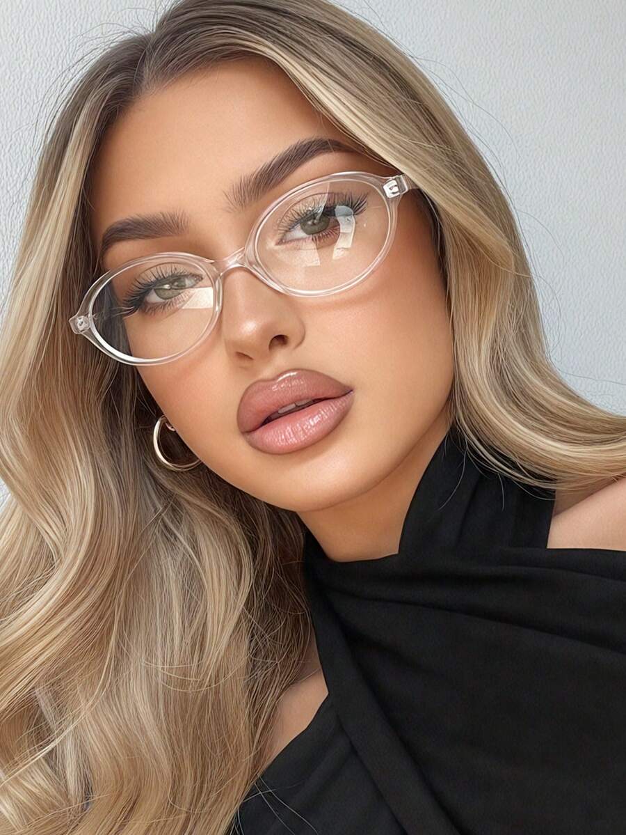 Women's Transparent Oval PC Clear Glasses
