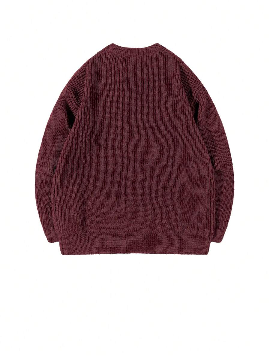 Men's Knit Drop Shoulder Crew Neck Pullover Sweater
