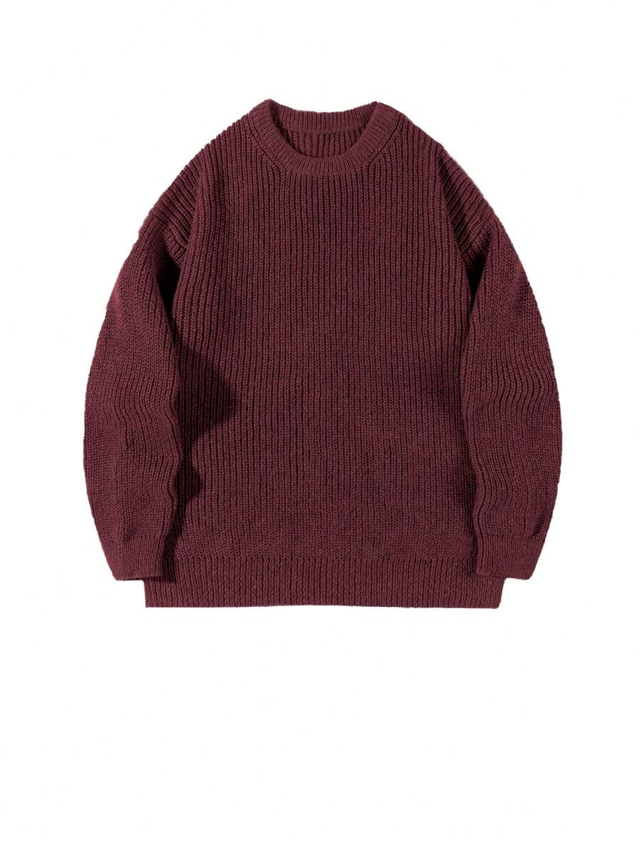 Men's Knit Drop Shoulder Crew Neck Pullover Sweater