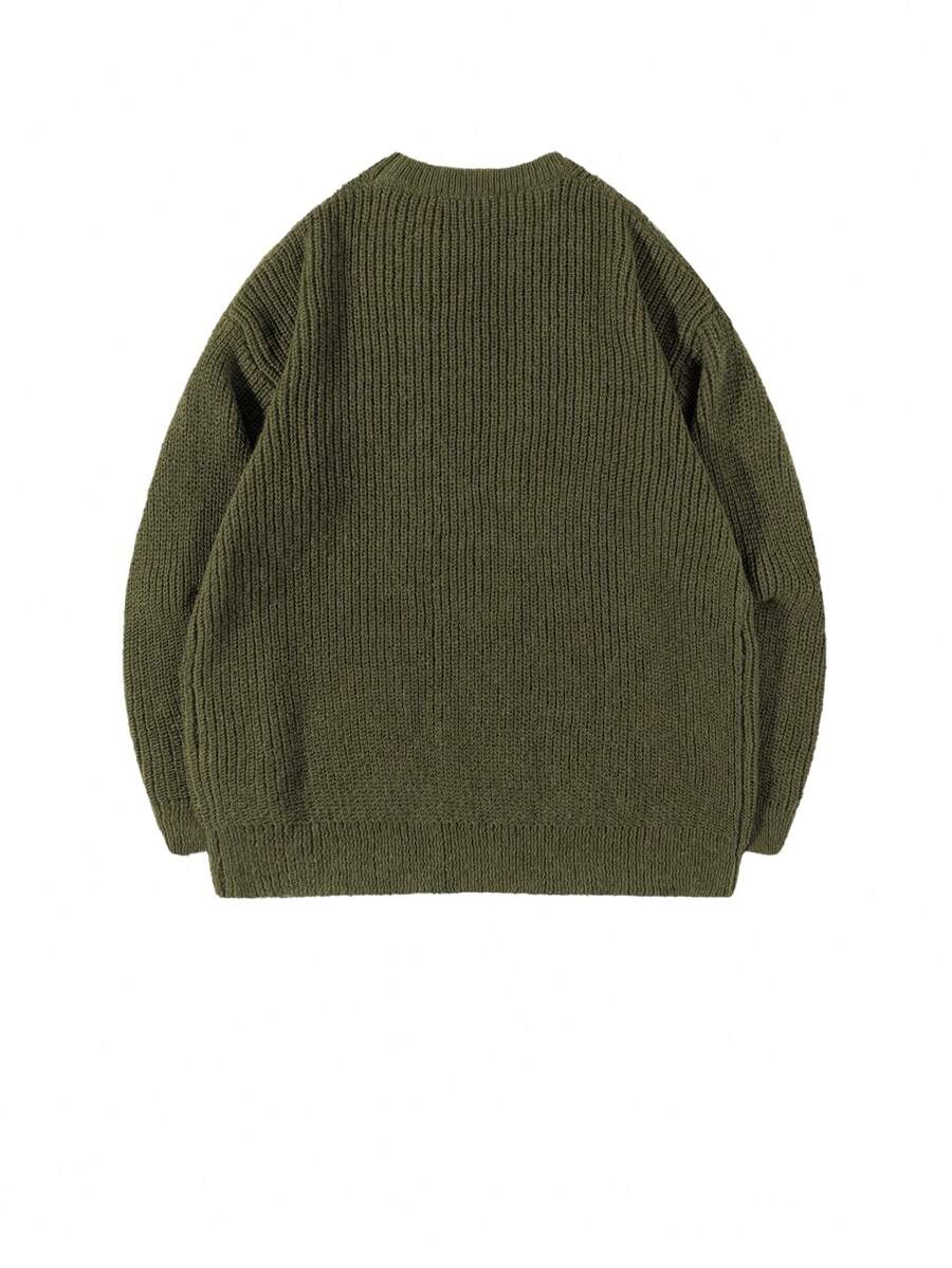Men's Knit Drop Shoulder Crew Neck Pullover Sweater