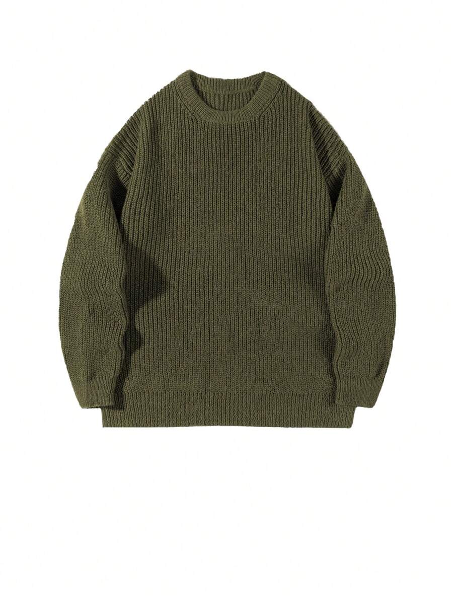 Men's Knit Drop Shoulder Crew Neck Pullover Sweater