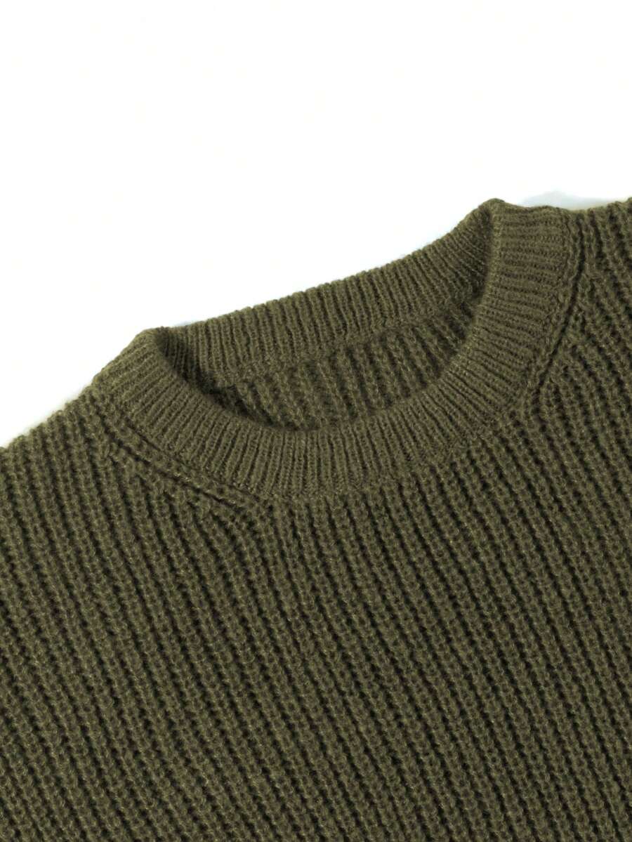 Men's Knit Drop Shoulder Crew Neck Pullover Sweater