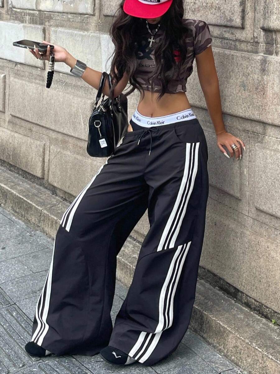 Women's Streetwear Color-Blocked Parachute Pants