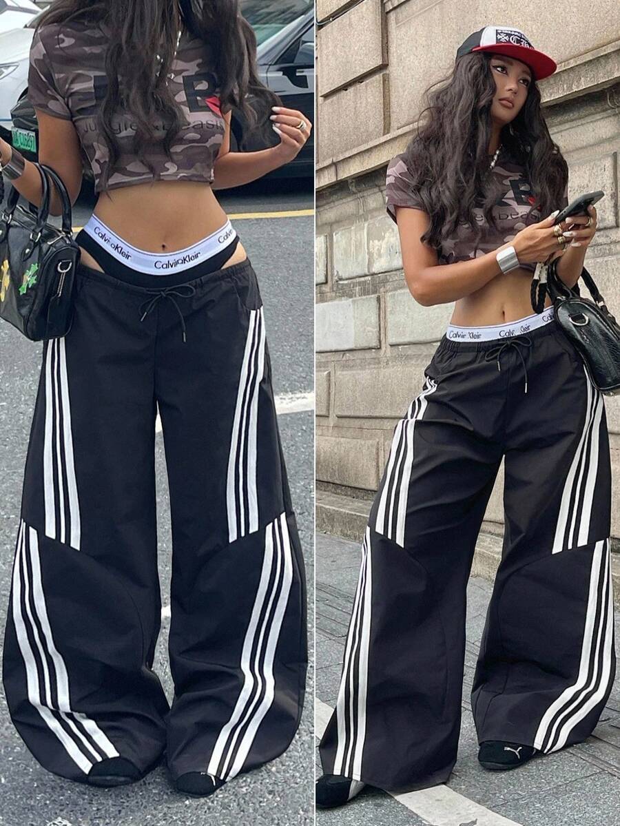 Women's Streetwear Color-Blocked Parachute Pants