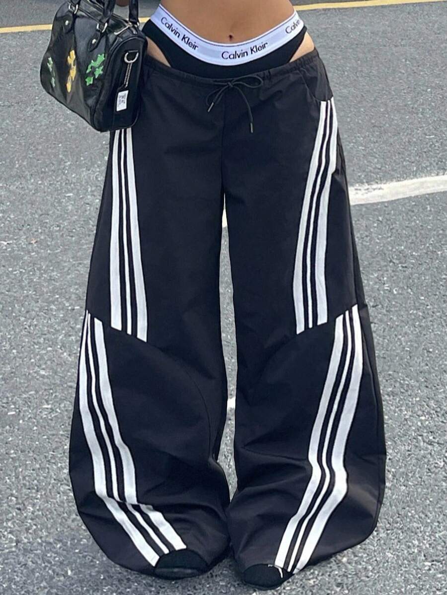 Women's Streetwear Color-Blocked Parachute Pants