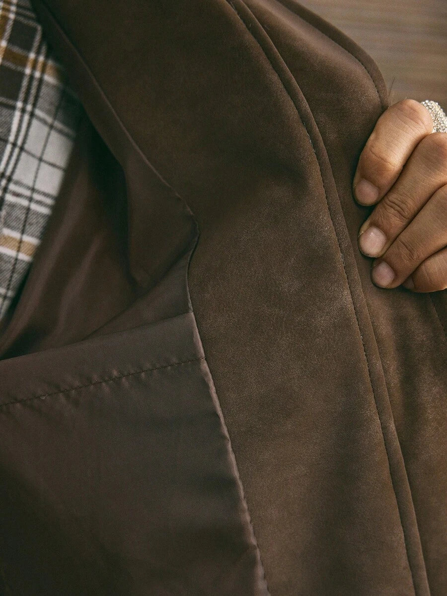 Men's Casual Zip-Up Round Neck Faux Fur Jacket